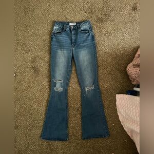 Wax Jean Blue Flare Wide Leg Distressed Jeans